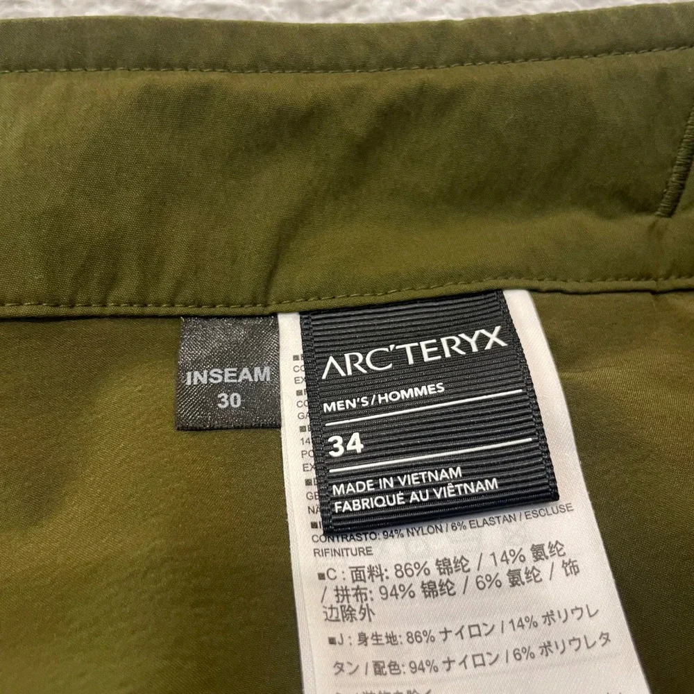 Arc'teryx Lefroy Hiking Pants Mens 34x30 Green Belted Nylon Lightweight